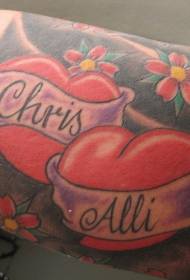 Braccio colorato amore con motivo a tatuaggio inglese