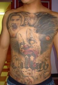 Modello di tatuaggio del pagliaccio zombie spaventoso della pancia