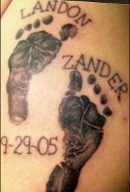 Child footprints with letters black tattoo pattern