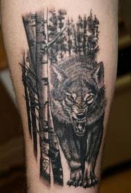 ຂາສີຂີ້ເຖົ່າຊ້ໍາ wolf ແລະຮູບແບບ tattoo ປ່າ