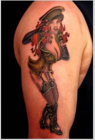 Pečių spalvos seksualios armijos nagų merginos tatuiruotės paveikslėlis