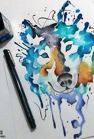 Manuscript splash ink wolf tattoo pattern