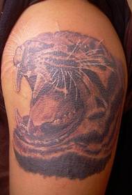 Patrón de tatuaje de tigre rugiente de hombro