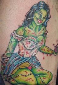 beenkleur bloedige zombie meisie tattoo patroon