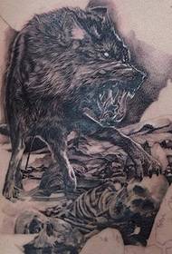 Modello tatuaggio lupo pazzo bianco e nero