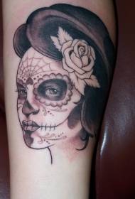 Mexican classic death girl and rose tattoo pattern