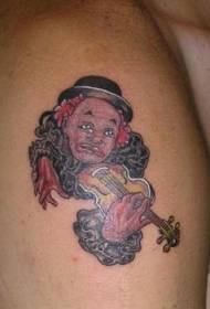 Triste clown suonando il modello del tatuaggio violino