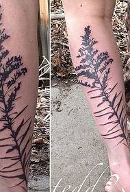 문신 예술가 테드의 검은 식물 잎과 꽃 문신 패턴