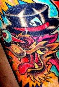 Patrón de tatuaje de lobo de dibujos animados coloridos brillantes
