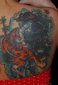 Tiger and Dragon Fight Tattoo Pattern