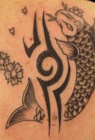schwarze Stammesblume mit Koi-Tattoo-Muster
