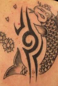 retro fiore tribale nero con motivo a tatuaggio koi