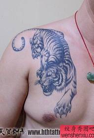 male front chest cool black gray tiger tattoo pattern
