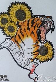 klassesch Sonneblummen Tiger Head Tattoo Muster