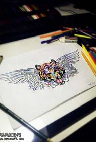 Ձեռագիր Tiger Angel Tattoo Model 129149-Tiger uphill դաջվածքի օրինակ