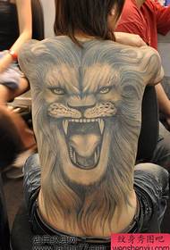 σούπερ αυταρχική πλήρη πίσω μοτίβο τατουάζ κεφάλι λιονταριού