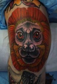 modello di tatuaggio testa di leone divertente colorato gamba