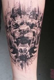 meninas no braço preto ponto cinza Thorn linha abstrata pequeno animal leão tatuagem foto