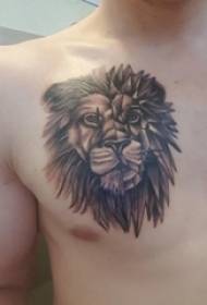 meninos peito preto cinza ponto espinho geométrico abstrato linha pequeno animal leão tatuagem fotos