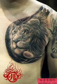 vyriška krūtinė yra labai dailus klasikinis liūto galvos tatuiruotės modelis