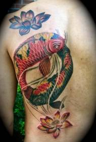 back color koi and lotus tattoo pattern