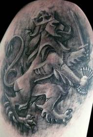 Black Fighting Lion Tattoo Patroon