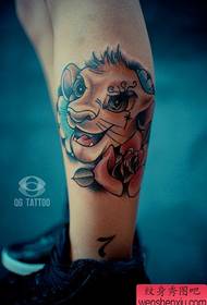 perna patrón de tatuaxe de león pop pop
