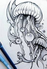 Manoscritto del tatuaggio del tatuaggio del calamaro europeo delle meduse