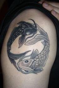 skouer swartgrys koi yin en yang skerpioen tatoo patroon