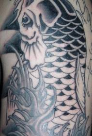 modello di tatuaggio di pesce koi stile grigio nero