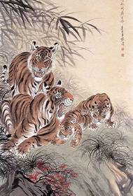 Blekk stil gruppe tiger nedover fjellet tatovering mønster