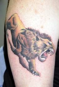 imagem de tatuagem de leão rugindo cor de perna