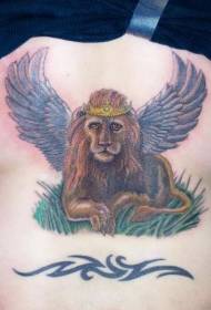 modello di tatuaggio corona lunga leone con ali