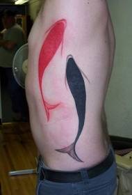 미니멀리스트 검은 색과 붉은 오징어 측면 갈비 문신 패턴