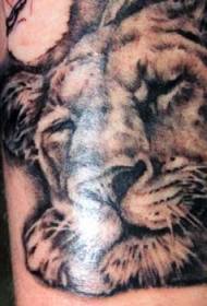 sort gråt blæk sovende løve tatoveringsmønster