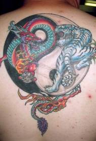 yin en yang roddel helder tijgerdraak tattoo-patroon