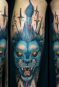 utroligt farve dæmon løve og stjerne tatoveringsmønster