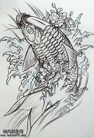 手稿线条感鲤鱼纹身图案