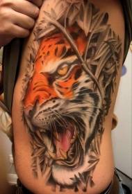 costole laterali Modello realistico del tatuaggio della tigre di colore nel cespuglio