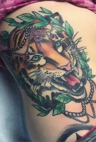testa di tigre addominale della nuova scuola e modello del tatuaggio dei gioielli