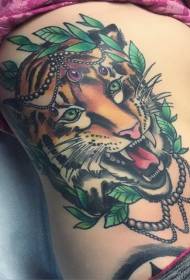 new school abdominal tiger head and jewelry tattoo pattern