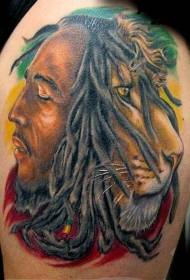 обојени половни портрет узорак тетоваже пола лава