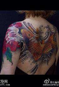 back peony koi tattoo pattern