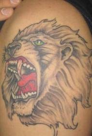 shoulder green eyes roaring lion head tattoo pattern