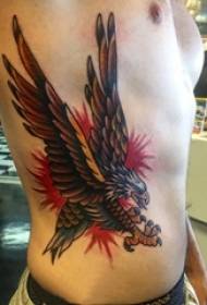 Boys on the waist side painted simple lines small animal eagle tattoo pictures