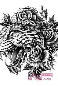 црно-бел тигар илустрација ракопис за тетоважа Слика