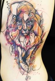 gaya baru geometris pinggang sisi warna tato singa