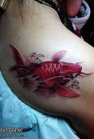 ລວດລາຍຮູບແບບ tattoo squid ສີແດງ