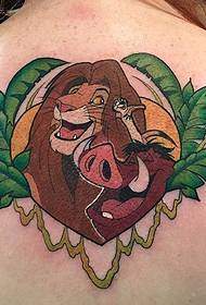 Tattoos of the Lion King and the wild boar on the thigh