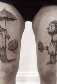 reisi outo musta leijona ja puu sateenvarjo tatuointi malli
